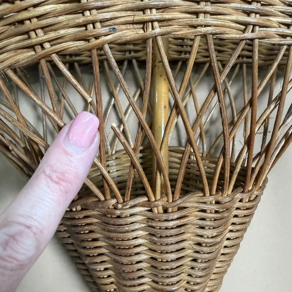 Vintage Wicker Umbrella Wall Basket Hanging Parasol Planter MCM Cottagecore